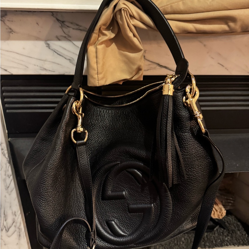 Gucci Black Hobo Bag with Gold Hardware